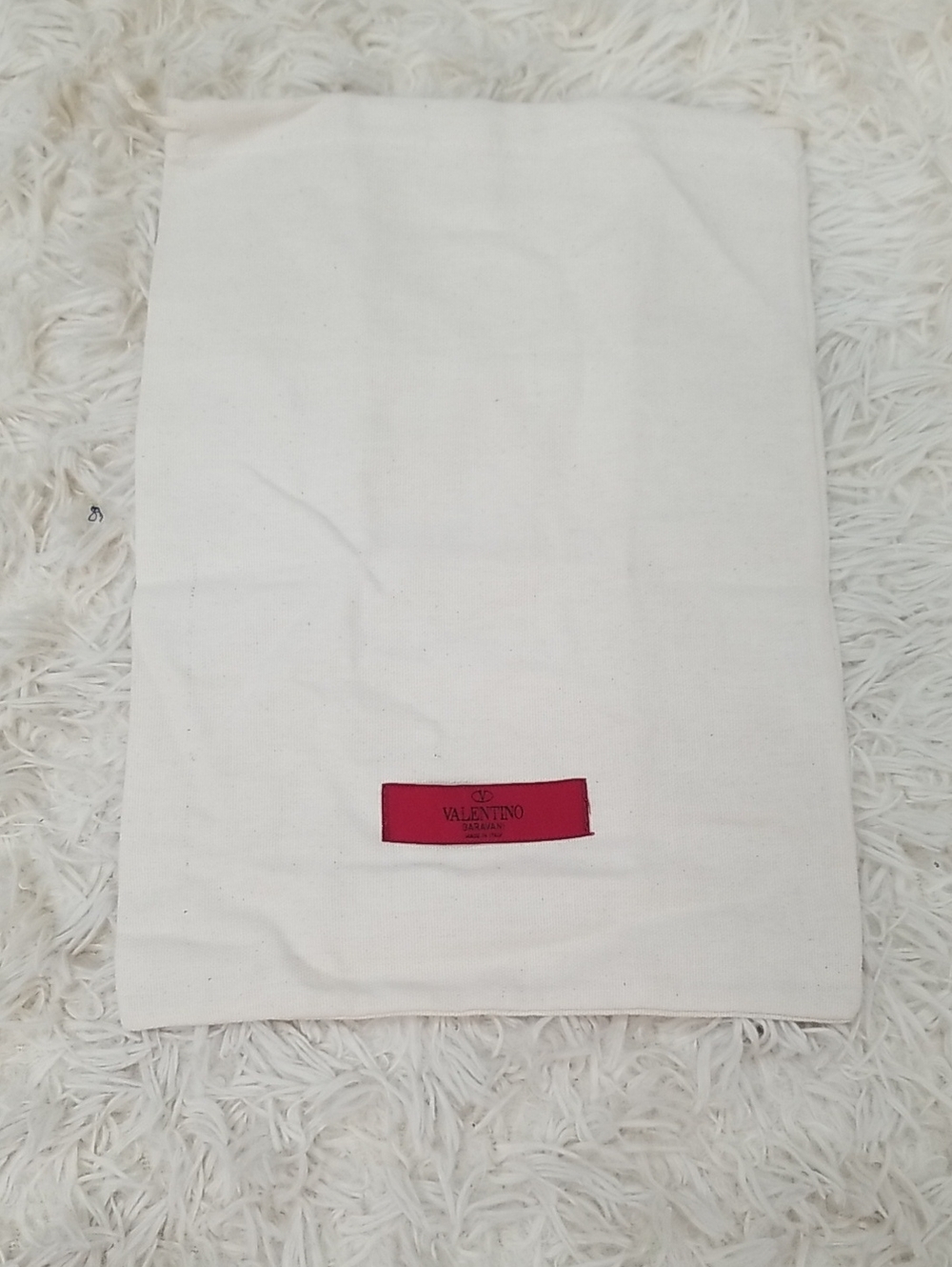 Valentino Garavani Cream Canvas Dust Bag with Red Logo Patch
